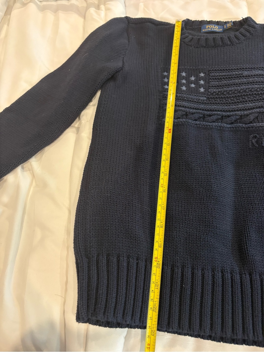 Polo by Ralph Lauren Navy Blur. Crewneck Sweater with Knit Flag - Picture 3 of 4